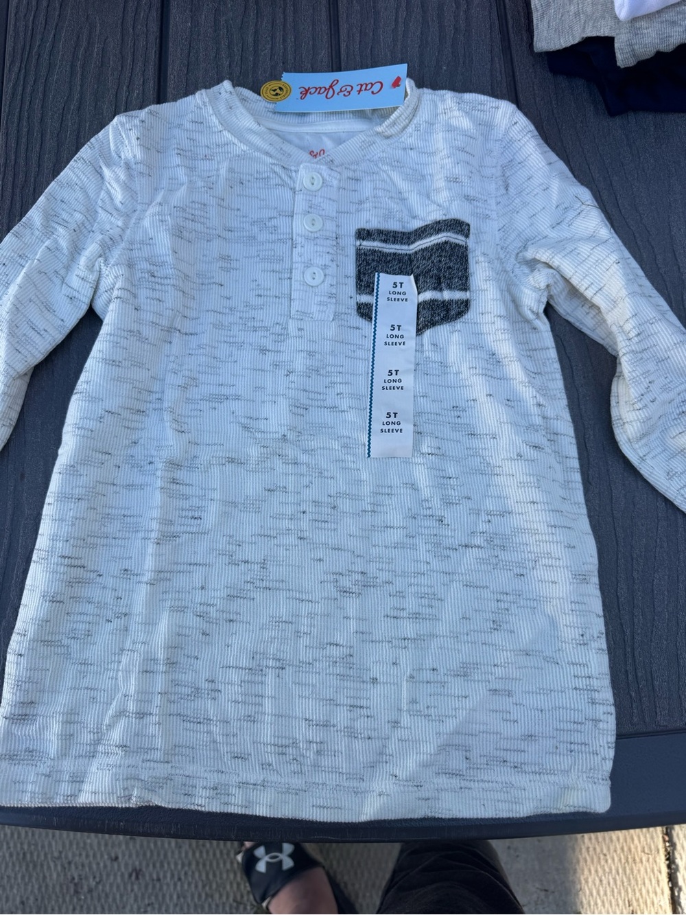 Unbranded Boys' White Long Sleeve Henley Top with Chest Pocket